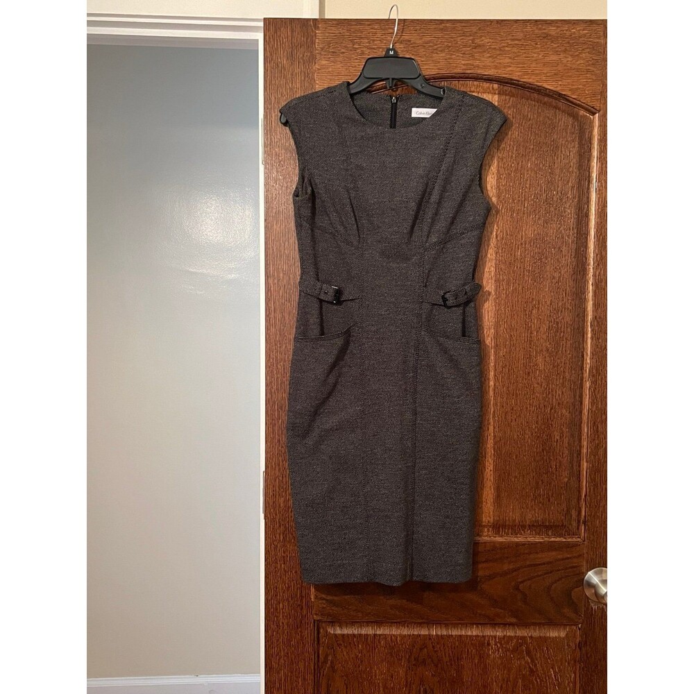 Calvin Klein Grey dress with side pockets and belts